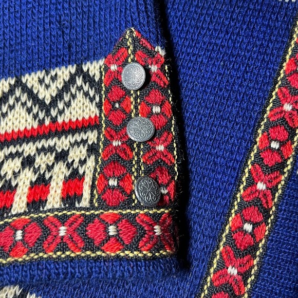 Vintage Gann Sporty Ren Ny Ull Knit Blue Cardigan Sweater Metal Hooks Women’s 50 - Picture 4 of 10